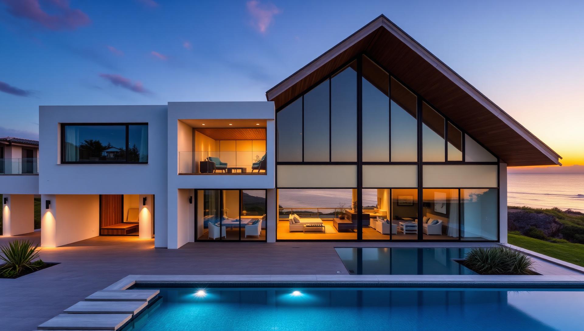 Modern Beach House Designs and Coastal Gardens feature article Pale timber terraces, low profile furniture framing the horizon, salt and. Images Created by www.TinyHome-Revolution.com