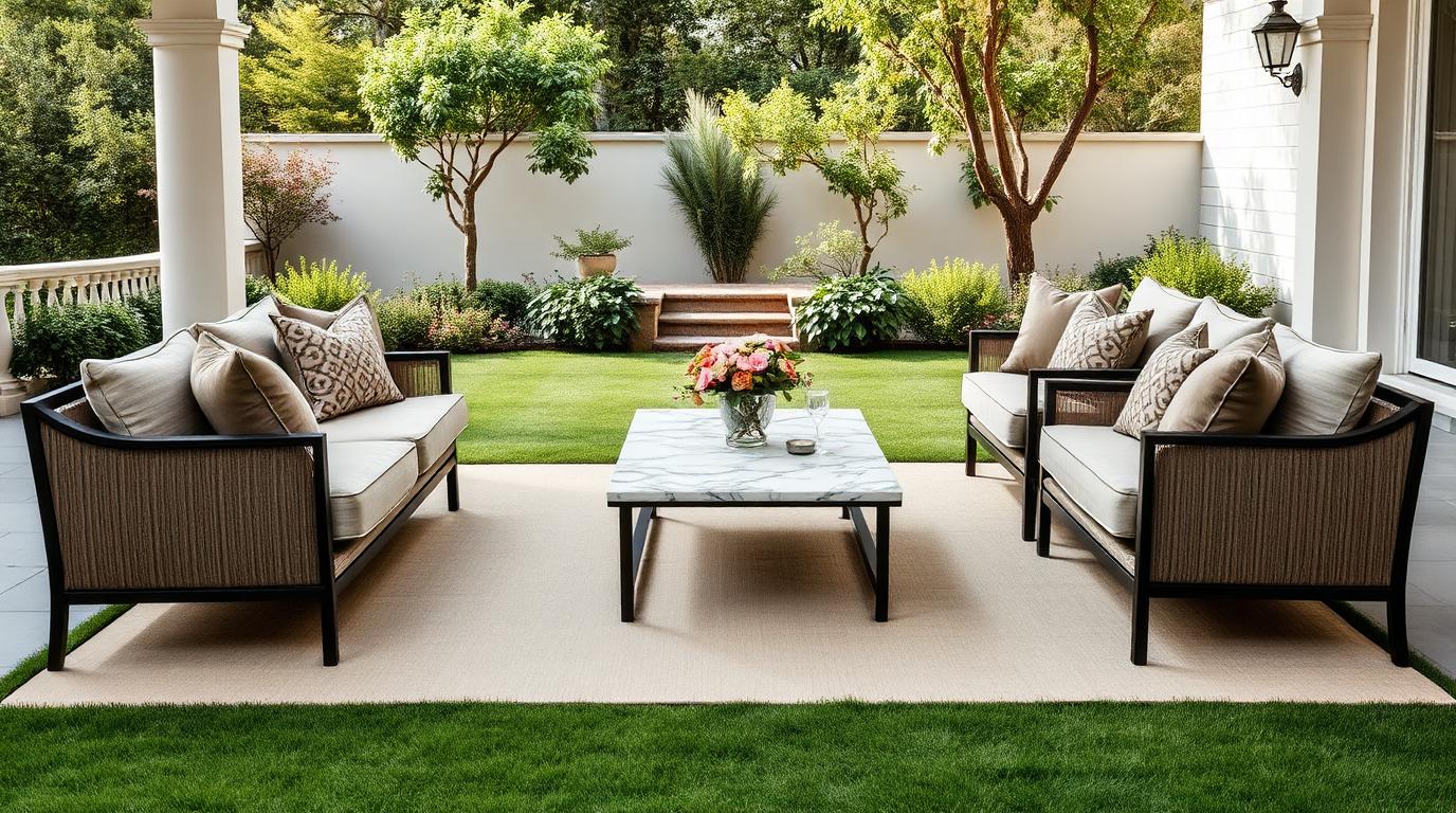 Formal Facing Lounge Suite outdoor furniture Formal lounge seating Two sofas facing each other with armchairs on the ends. The. Images Created by www.TinyHome-Revolution.com