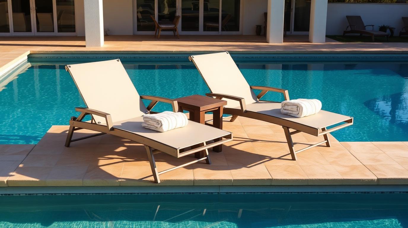 Adjustable Poolside Sun Lounges outdoor furniture Pool & sun lounging The pool essential. Reclining backs let one lounge serve for. Images Created by www.TinyHome-Revolution.com