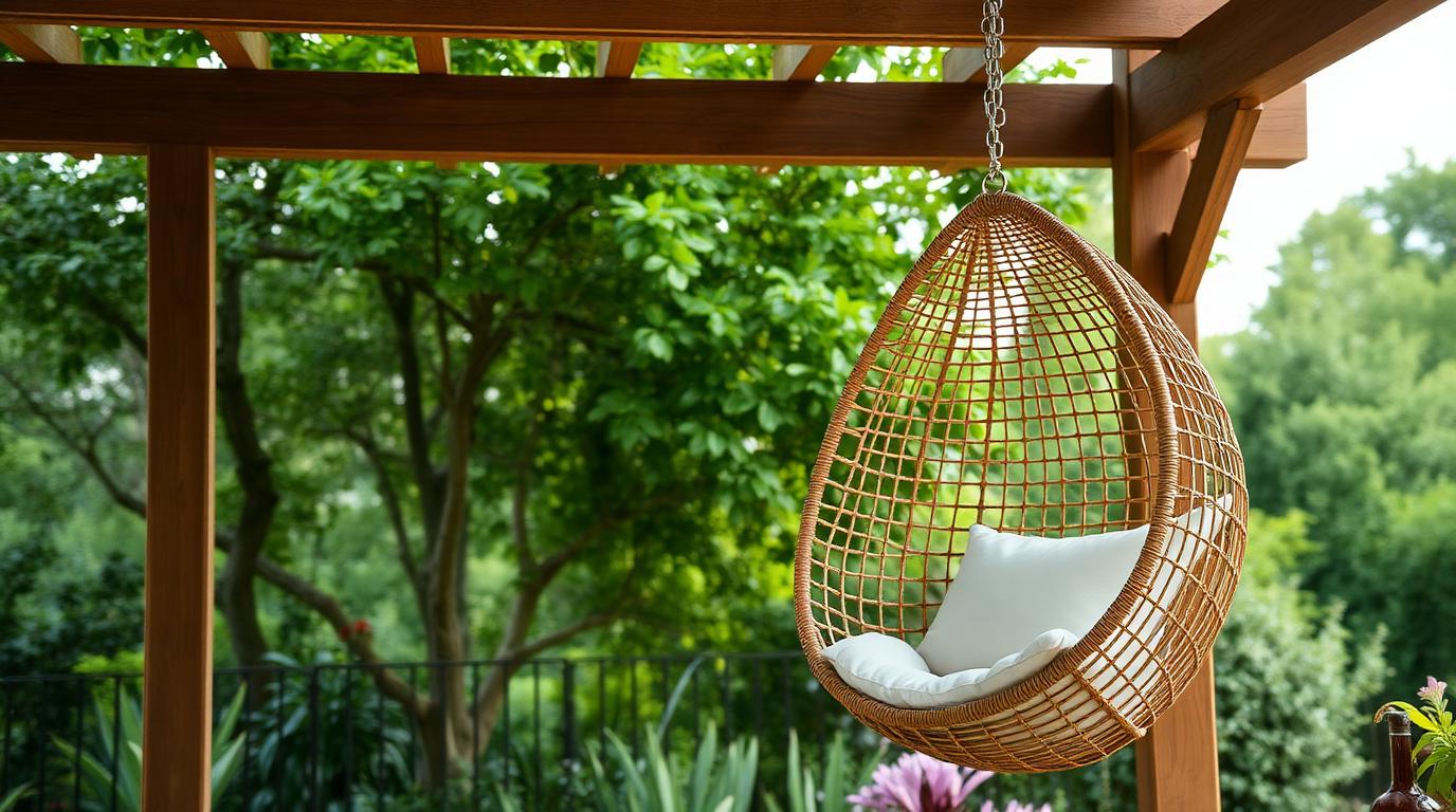 Hanging Rattan Egg Chair outdoor furniture Casual & relaxed seating A single seat retreat that adds movement and a little. Images Created by www.TinyHome-Revolution.com