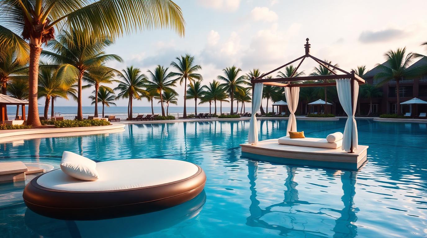 Floating Pool Furniture & Cabana outdoor furniture Exotic & statement pieces The showpiece. A shaded cabana platform paired with floating. Images Created by www.TinyHome-Revolution.com