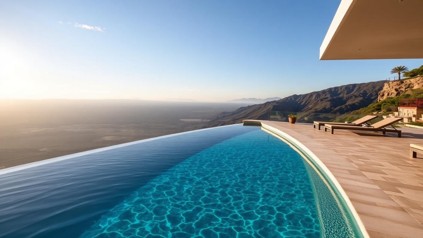 Infinity Edge Clifftop Pool swimming pool design Architectural The vanishing edge exists to borrow a view ocean, valley or city. Images Created by www.TinyHome-Revolution.com