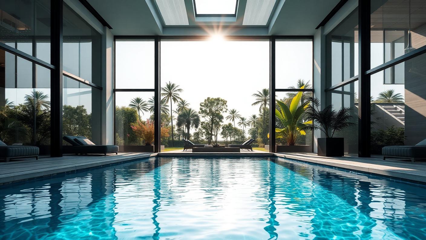 Enclosed Pool Pavilion swimming pool design Specialty & exotic A glazed pavilion around the pool converts a three month pool. Images Created by www.TinyHome-Revolution.com