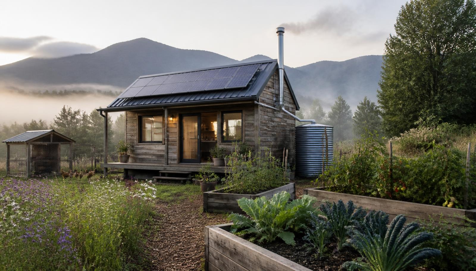 Off-Grid tiny home design style modern home and garden landscaping design ideas. Images Created by www.TinyHome-Revolution.com
