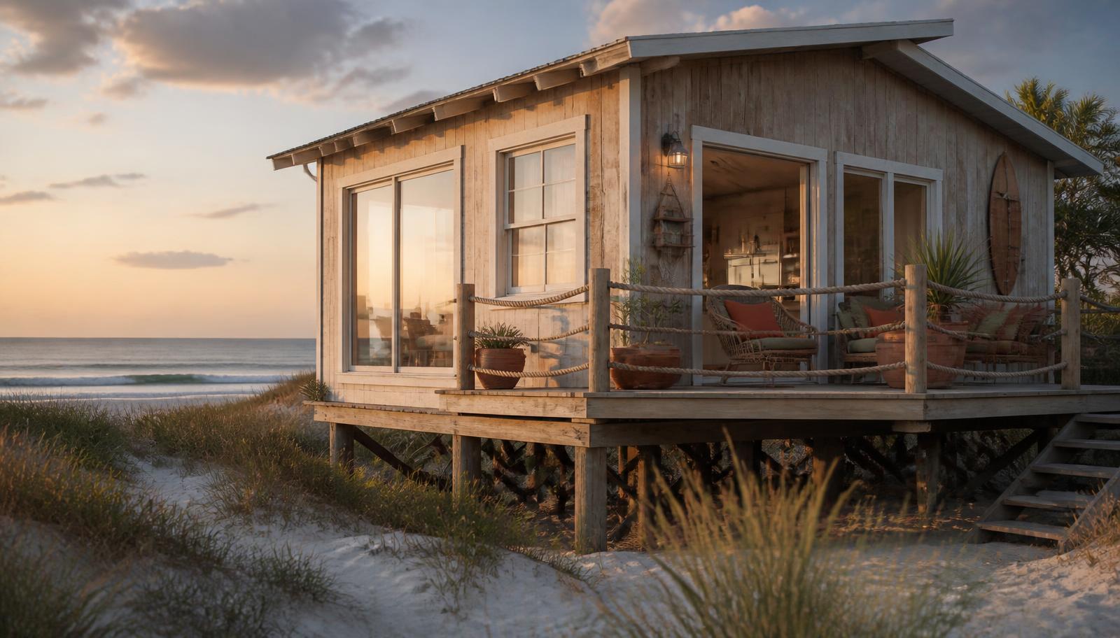 Beach tiny home design style modern home and garden landscaping design ideas. Images Created by www.TinyHome-Revolution.com