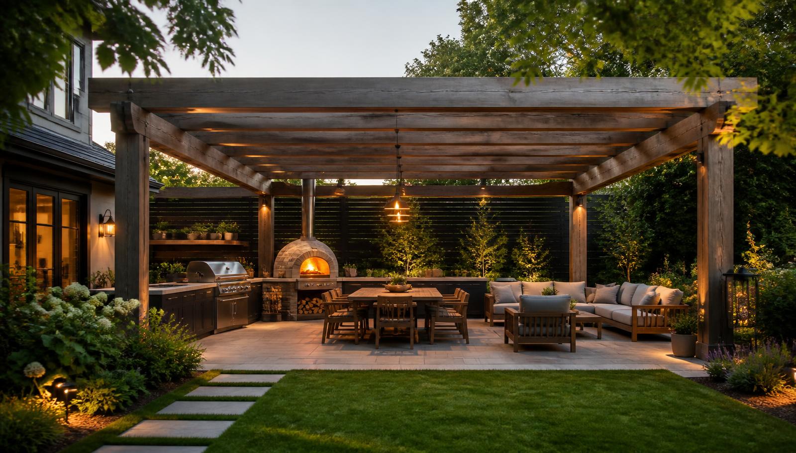 The Importance of Shade and Cover in Backyard Home Designs feature article Pergolas and patios can transform an otherwise unusable. Images Created by www.TinyHome-Revolution.com